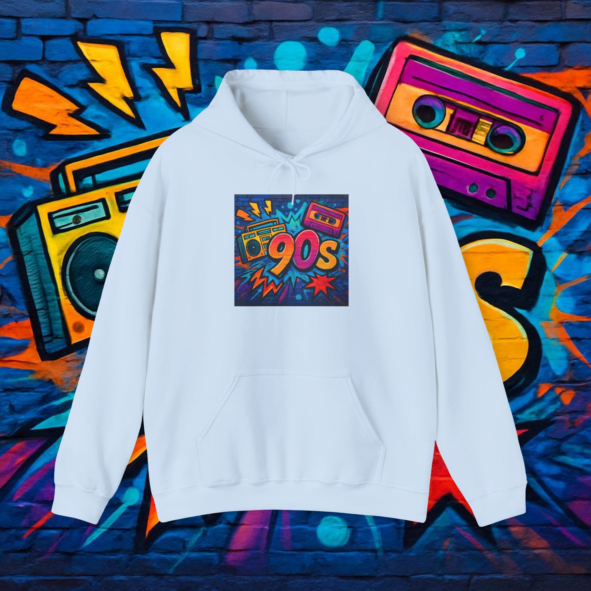 90s Retro Hoodie – Vintage Cassette Boombox Graphic Pullover